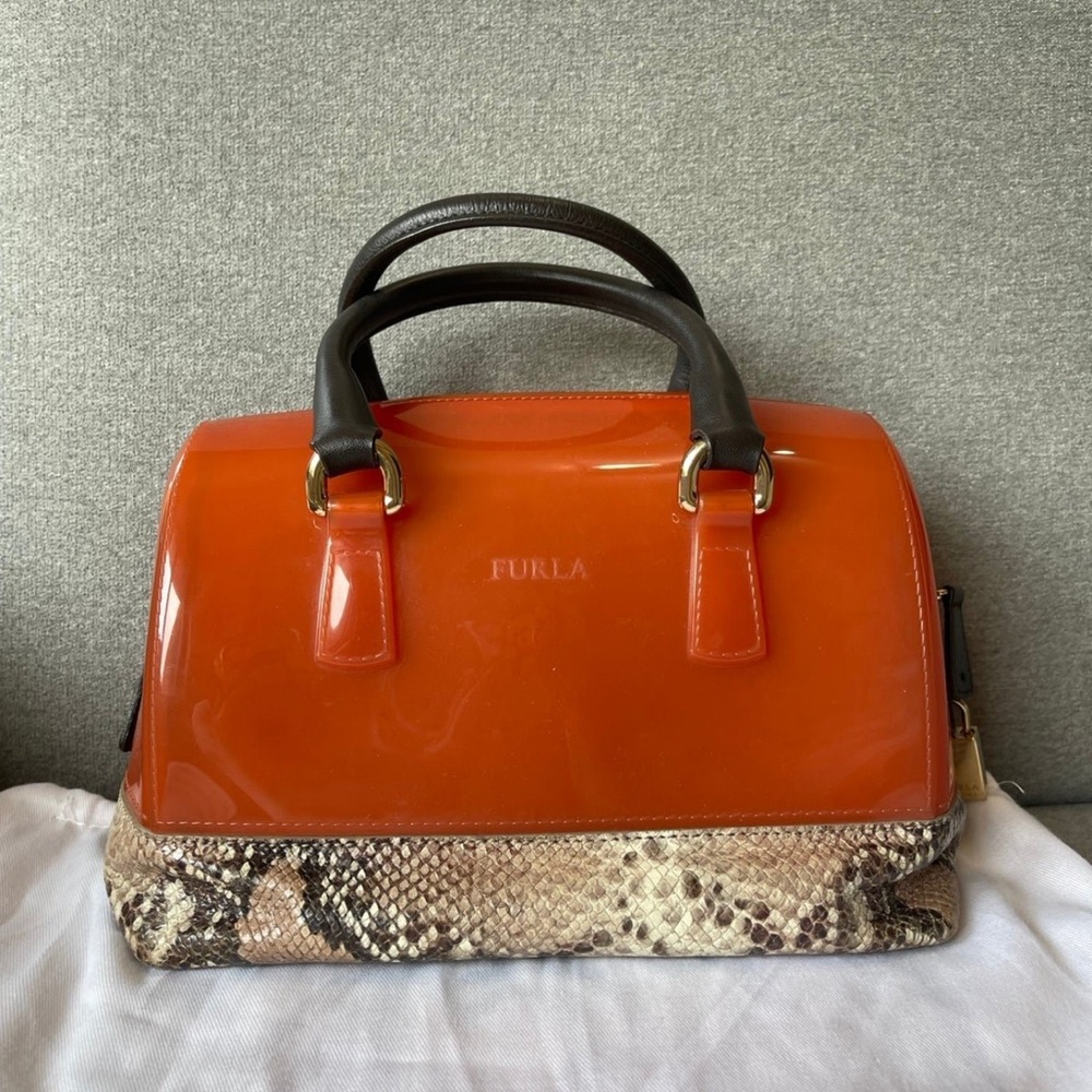 Vintage Furla Orange & Snake Candy Bag